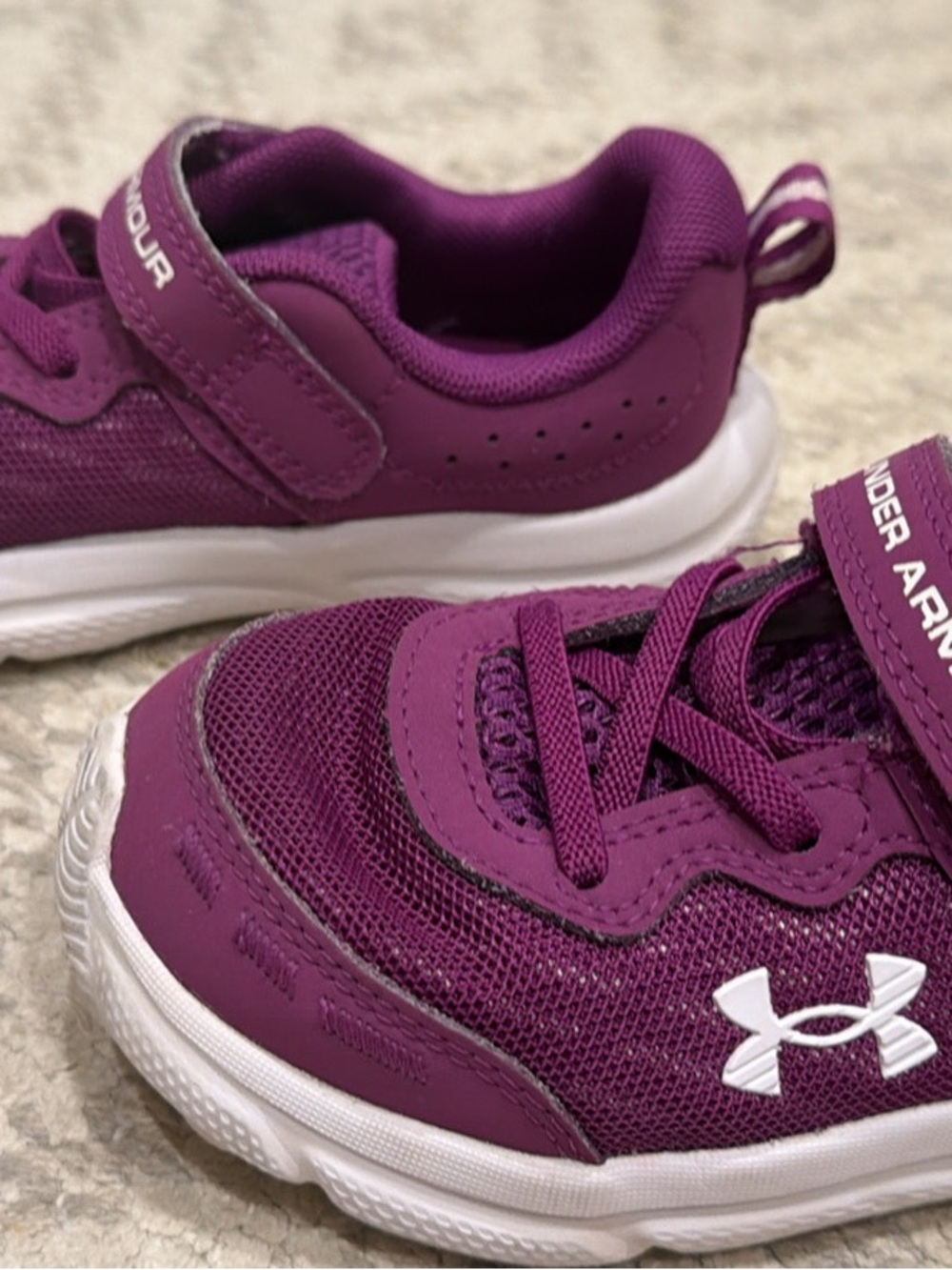 Under Armour Kids Purple and White Hook-and-Loop Athletic Sneakers - Picture 2 of 4